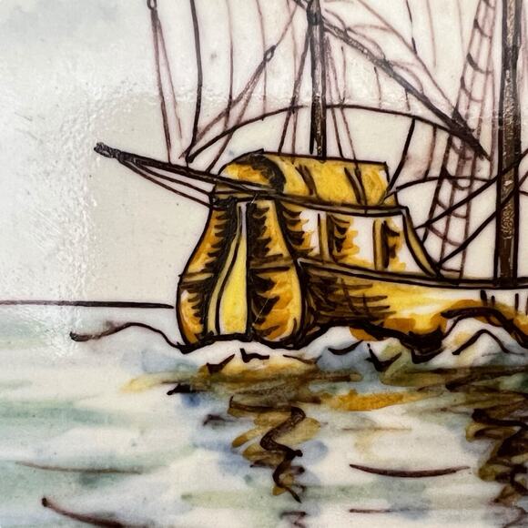 Portuguese Tile Ship Caravela Secula Handpainted Battistini de Maria de Portugal - Picture 9 of 12